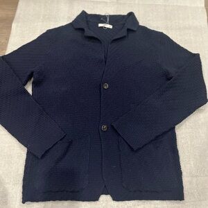 [US:S]Mango Men Cotton Blend Zigzag Cord Jacket Navy Textured Knit Cardigan